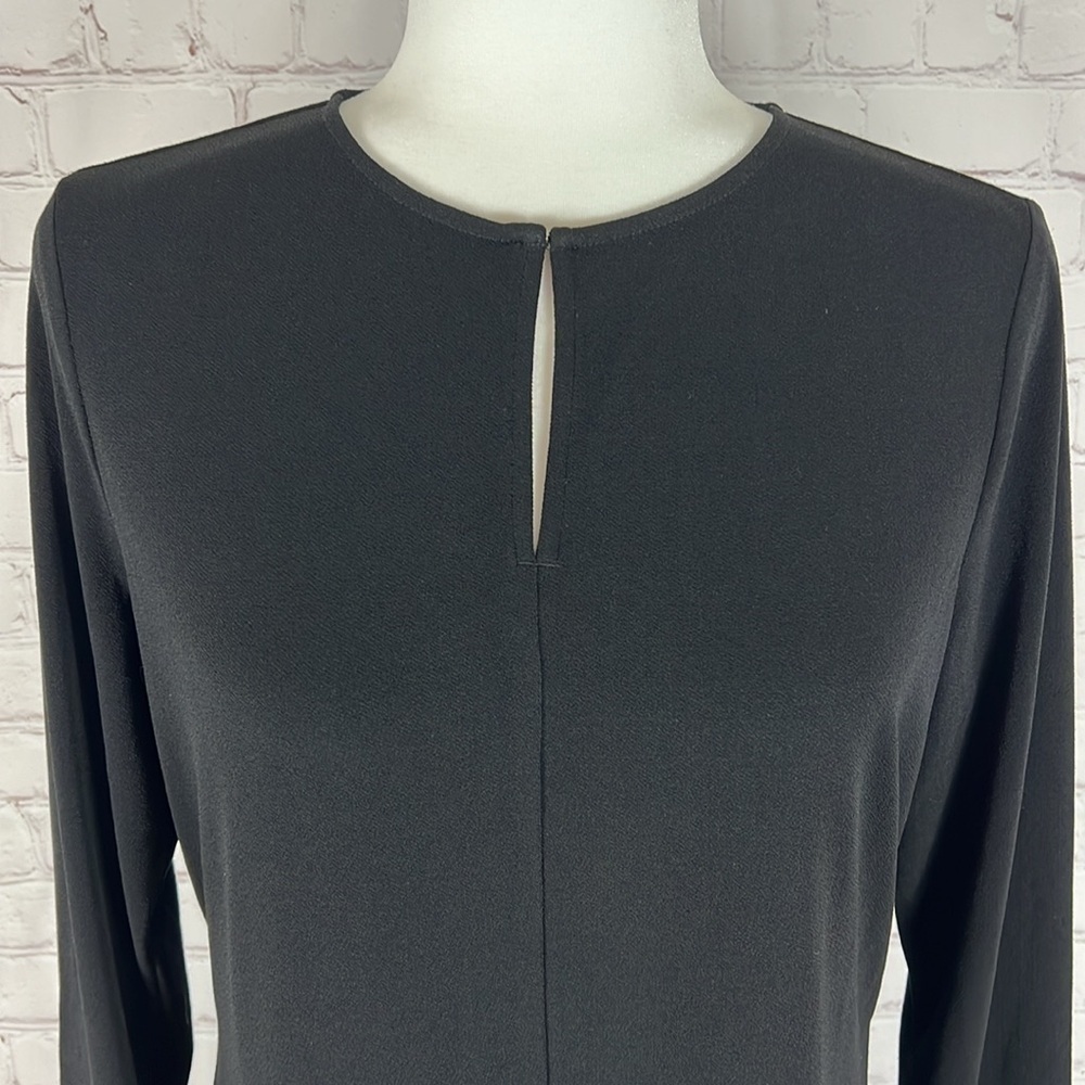 Lauren Ralph Lauren Medium Top Shirt Black Solid Scoop Neck Keyhole 3/4 Sleeve - Picture 5 of 7